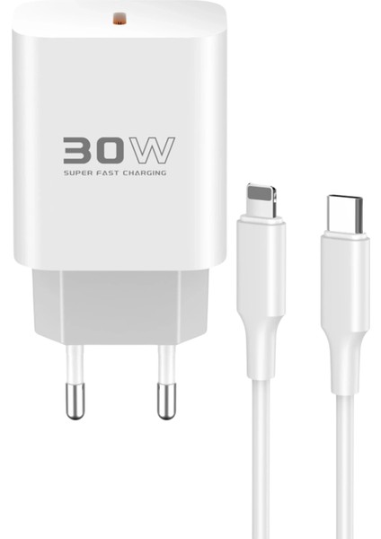 Lvsqvr Konfulon C87C 30W Type-C Çıkışlı Ekstra DL50 1m Type-C To Lightning Kablolu Pd Şarj Cihazı - Beyaz