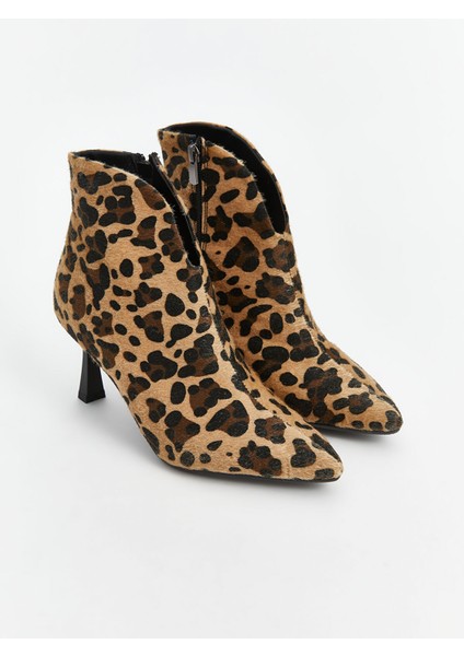 Yeni Sezon Leopar Desenli Kadın Topuklu Bot