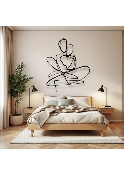 Minimalist Aşık Çift Metal Duvar Dekoru – Modern Çizgi Sanatı