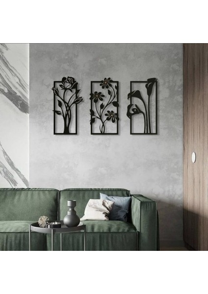 Metal Çiçekli Duvar Dekoru Seti – 3 Parça Modern Minimalist Ev Aksesuarı modelleri