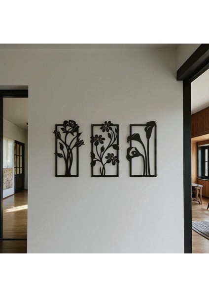 Metal Çiçekli Duvar Dekoru Seti – 3 Parça Modern Minimalist Ev Aksesuarı fırsatları