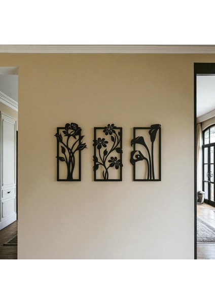 Metal Çiçekli Duvar Dekoru Seti – 3 Parça Modern Minimalist Ev Aksesuarı indirimleri