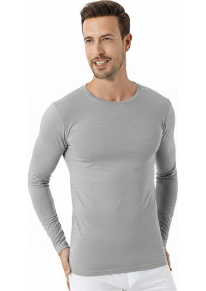 Erkek Gri Bisiklet Yaka Uzun Kollu Fanila Tişört 2'li Paket %100 Pamuk Penye modelleri