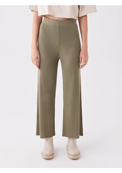 Yeni Sezon Kadın Beli Lastikli Düz Triko Pantolon modelleri