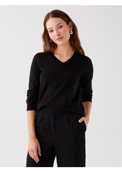 Yeni Sezon V Yaka Düz Uzun Kollu Kadın Triko Kazak fiyatları