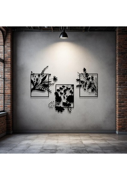 Metal Çiçekli Duvar Dekoru Seti – 3 Parça Modern Minimalist Ev Ofis Salon Metal Tablo Aksesuarı