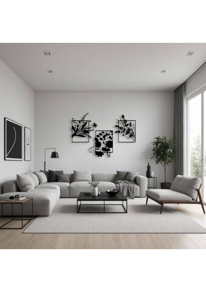 Metal Çiçekli Duvar Dekoru Seti – 3 Parça Modern Minimalist Ev Ofis Salon Metal Tablo Aksesuarı modelleri