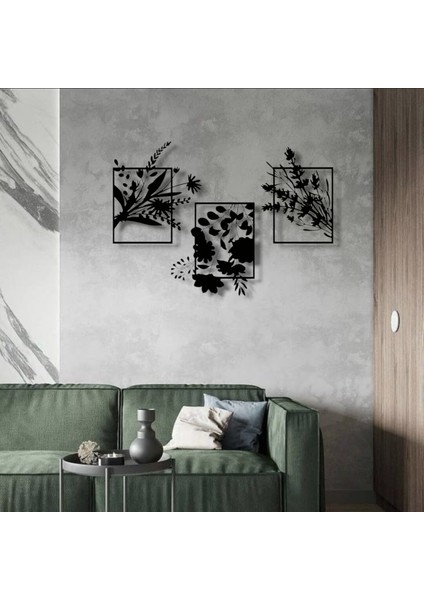 Metal Çiçekli Duvar Dekoru Seti – 3 Parça Modern Minimalist Ev Ofis Salon Metal Tablo Aksesuarı