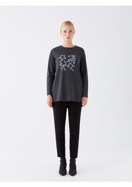 Yeni Sezon Bisiklet Yaka Nakışlı Uzun Kollu Kadın Bluz fiyatları