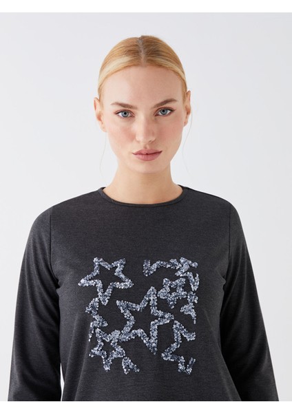 Yeni Sezon Bisiklet Yaka Nakışlı Uzun Kollu Kadın Bluz modelleri