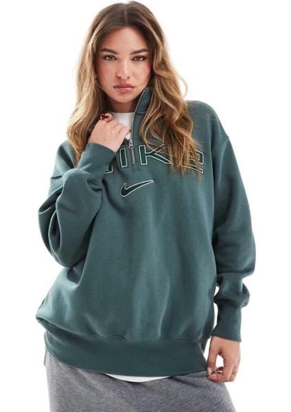 Phoenix Fleece Logo Qz Oversize Kesim Çeyrek Fermuar Kadın Sweatshirt
