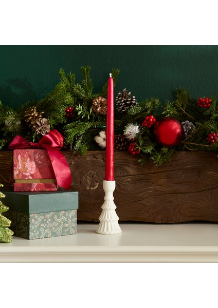 Karaca New Year Yılbaşı Çam Ağacı Şekilli Şamdan Mumluk Beyaz 6,2 x 6,2 x 12,6 cm