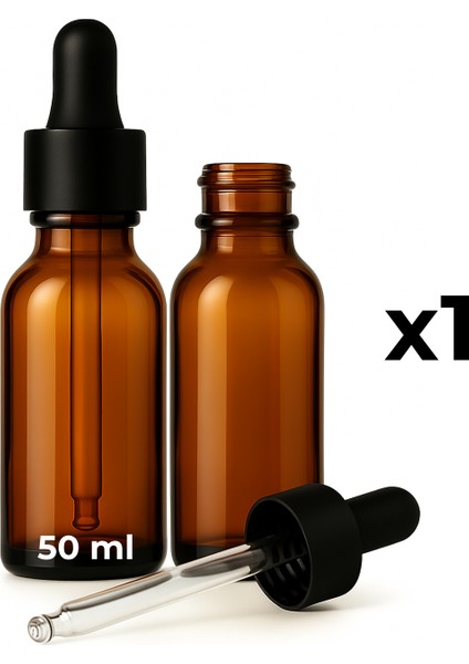 50 ml Amber Cam Serum Şişesi + Siyah Metal Kapaklı Siyah Uçlu Damlalık