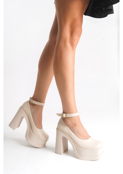 Kadın Bilekten Bağlamalı Küt Burun Yüksek Topuklu Platform Ayakkabı fiyatları