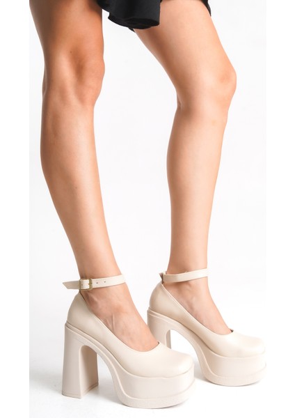 Kadın Bilekten Bağlamalı Küt Burun Yüksek Topuklu Platform Ayakkabı modelleri