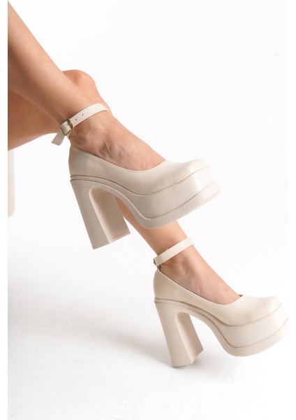 Kadın Bilekten Bağlamalı Küt Burun Yüksek Topuklu Platform Ayakkabı fırsatları