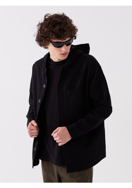 Yeni Sezon Kapüşonlu Rahat Kalıp Uzun Kollu Gabardin Erkek Gömlek Ceket