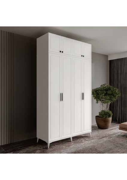 Milas 4 Kapaklı Komple Mdf Ayaklı Yüklüklü Gardırop - Elbise Dolabı - Yüklük Dolabı