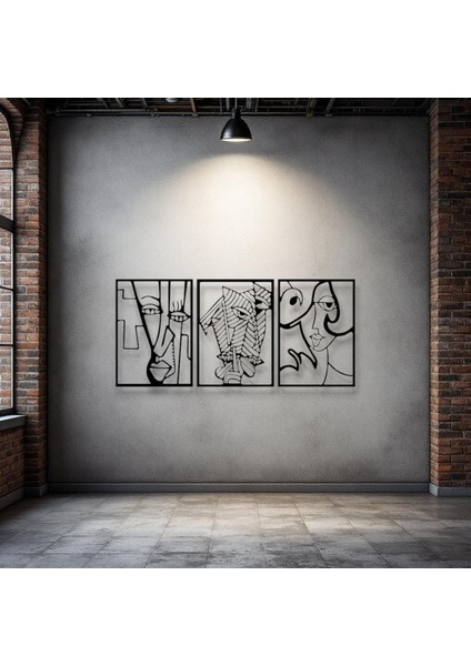 Soyut Yüz Figürü 3 Parça Metal Duvar Dekoru – Picasso Tarzı Modern Sanat