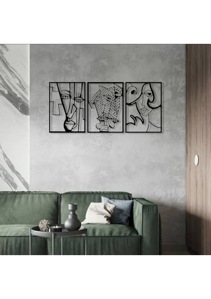 Soyut Yüz Figürü 3 Parça Metal Duvar Dekoru – Picasso Tarzı Modern Sanat modelleri