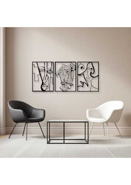 Soyut Yüz Figürü 3 Parça Metal Duvar Dekoru – Picasso Tarzı Modern Sanat indirimleri