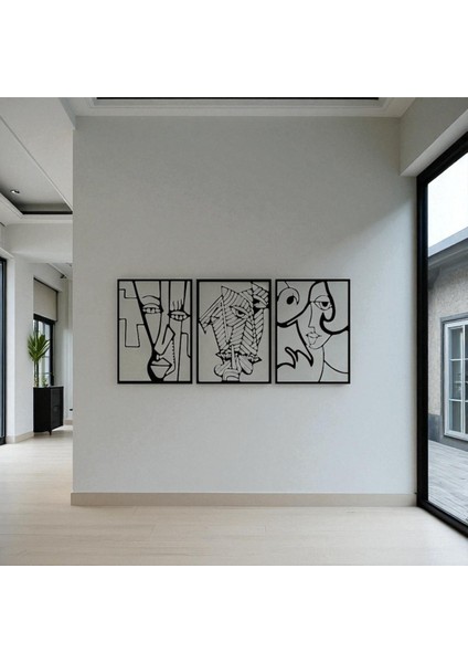 Soyut Yüz Figürü 3 Parça Metal Duvar Dekoru – Picasso Tarzı Modern Sanat