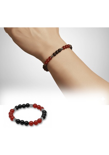 Küre Kesim Kırmızı Siyah Akik Oniks Hematit Doğaltaş Erkek Taraftar Bileklik fiyatları