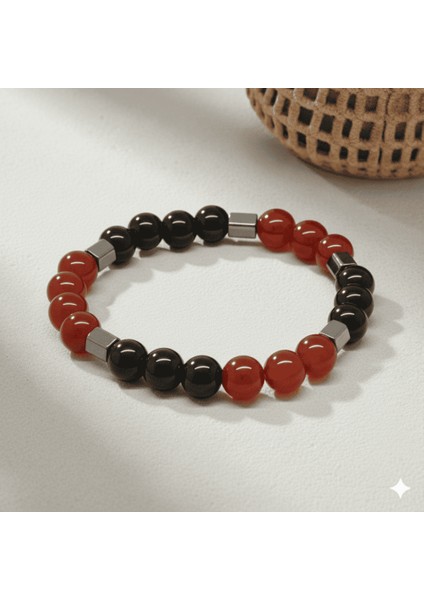 Küre Kesim Kırmızı Siyah Akik Oniks Hematit Doğaltaş Erkek Taraftar Bileklik fırsatları