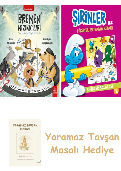 Bremen Mızıkacıları + Şirinler ile Hikayeli Boyama Kitabı - Şirinler Salatası + Yaramaz Tavşan Masalı