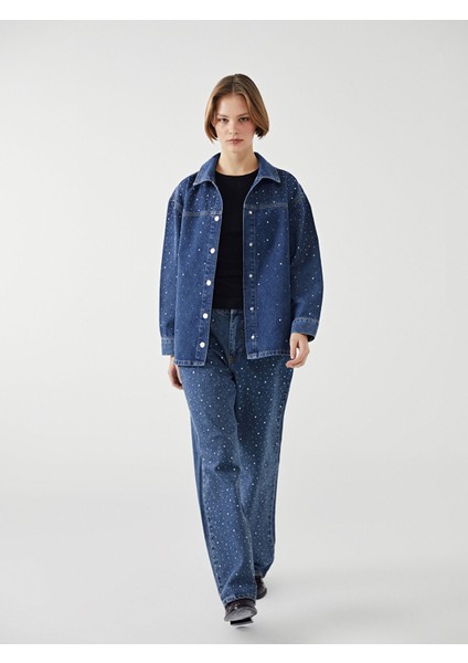 Yeni Sezon Straight Fit Taşlı Kadın Jean Pantolon modelleri