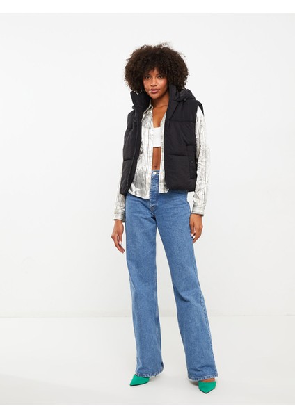 Yeni Sezon Kadın Kapüşonlu Düz Şişme Yelek