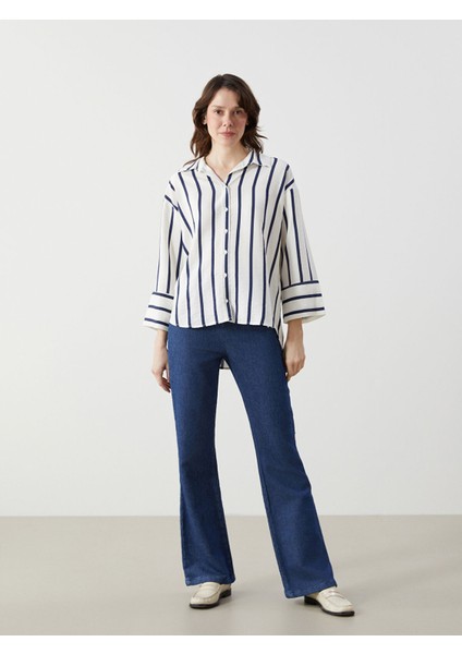 Yeni Sezon Beli Lastikli Flare Kadın Jean Pantolon