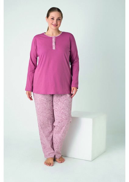 Kadın Battal Penye Süprem Patlı Uzunkol Pijama Takım C840-922