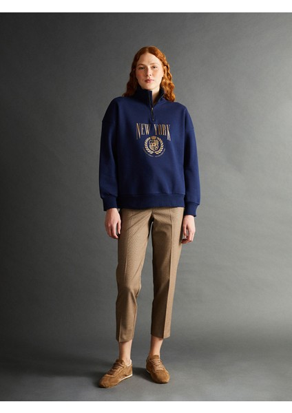 Yeni Sezon Dik Yaka Baskılı Oversize Kadın Kalın Sweatshirt fiyatları