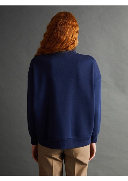 Yeni Sezon Dik Yaka Baskılı Oversize Kadın Kalın Sweatshirt fırsatları