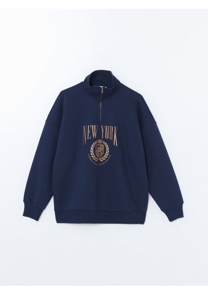 Yeni Sezon Dik Yaka Baskılı Oversize Kadın Kalın Sweatshirt indirimleri