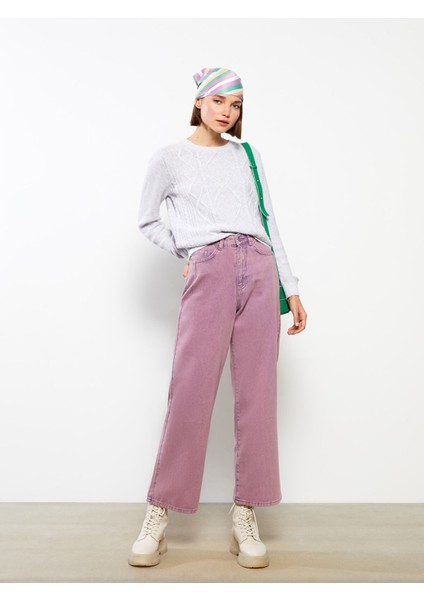 Yeni Sezon Bisiklet Yaka Kendinden Desenli Uzun Kollu Kadın Triko Kazak