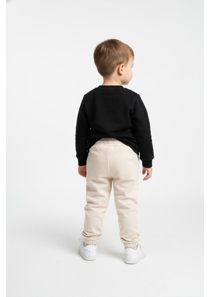 Erkek Çocuk %100 Pamuk Beli ve Paçası Lastikli Eşofman Altı - Ekru (3-4 Yaş 8-9 Yaş) fırsatları