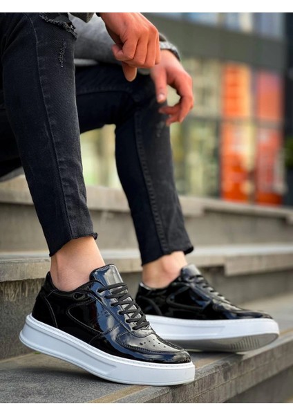 Lvsqvr Kb-X8 Kuback Siyah Rugan Detaylı Beyaz Yüksek Taban Günlük Spor Ayakkabı (Numara: 44)