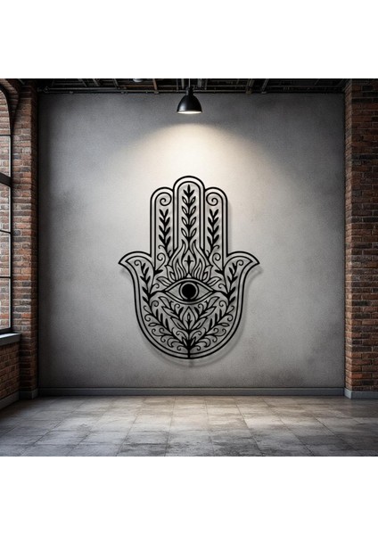 Hamsa El Figürlü Metal Duvar Dekoru – Nazar ve Koruma Sembolü