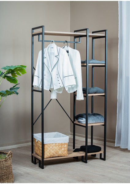 Açık Gardırop Metal Gövdeli Ahşap Raflı Elbise Askılığı Ayakkabılık Portmanto modelleri