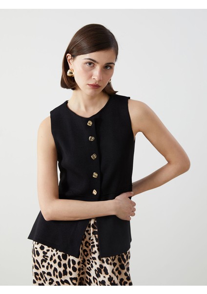 Yeni Sezon Bisiklet Yaka Kadın Triko Yelek