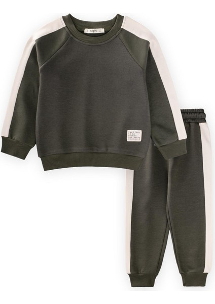 Garnili Sweatshirt Takım 2-8 Yaş Haki Yeşil