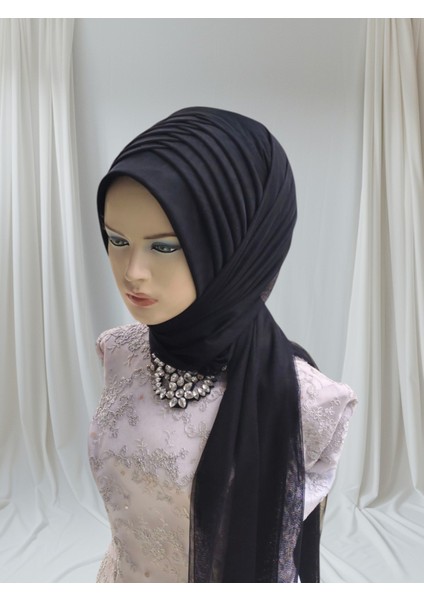 Simsiz Siyah Gamze Model Hazır Duvak Hazır Şal Hazır Türban