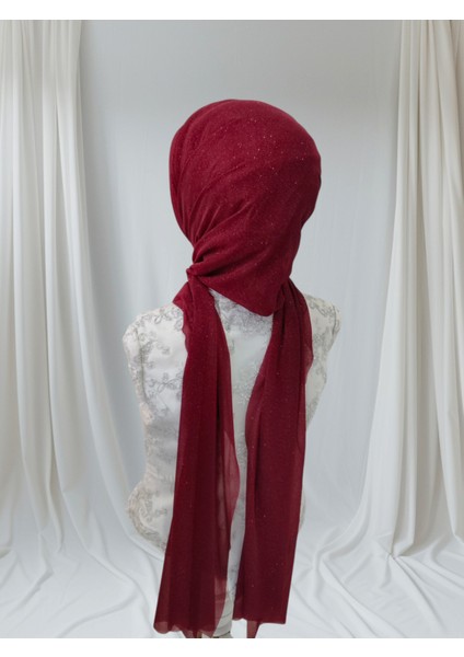 Simli Bordo 4lü Geçiş Hazır Türban Hazır Şal Abiye Şal fiyatları