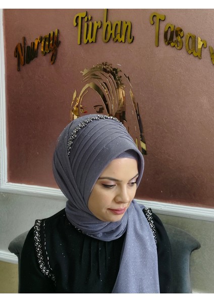 Aksesuarlı Koyu Gri Hazır Duvak Hazır Şal Hazır Türban fırsatları