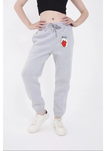 Üç Iplik Lastikli Baskılı Eşofman Pantolon - Gri