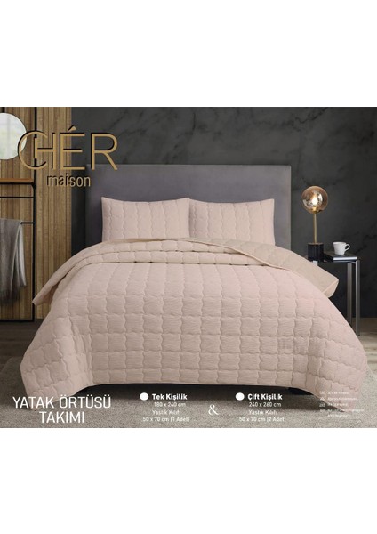 Çok Amaçlı Yastık Kılıflı Çift Kişilik Yatak Örtüsü Ekru