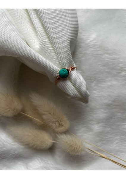 Yeşil Lav Taşı Ayarlanabilir Bakır Renk Tel Yüzük El Yapımı