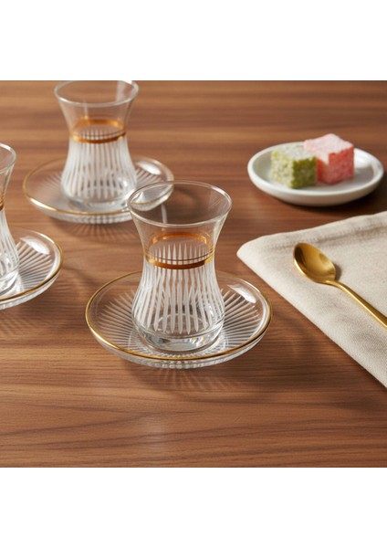 Güral Cam 12 Parça 6 Kişilik Elit Çay Takımı Altın